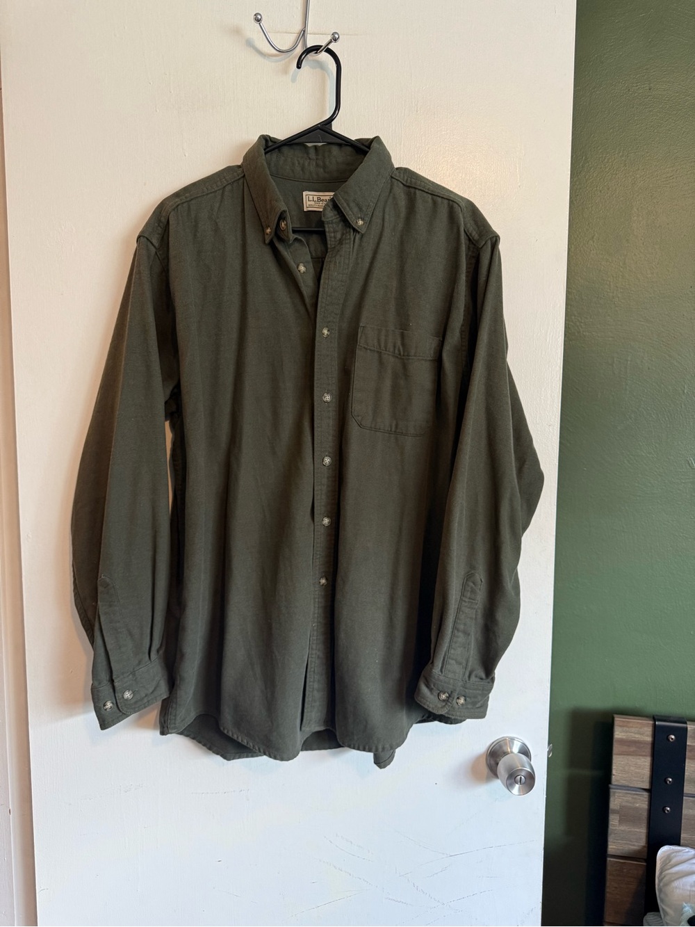 Ll bean green cotton flannel button down shirt men’s size X-Large
